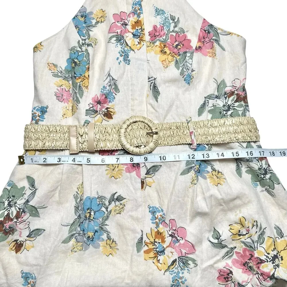 House of Harlow 1960 | Women | Floral Linen Blend Halter Belted Romper | Sz 12